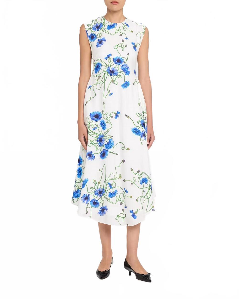 NEW STELLA MCCARTNEY floral hammered shift midi dress in blue multi